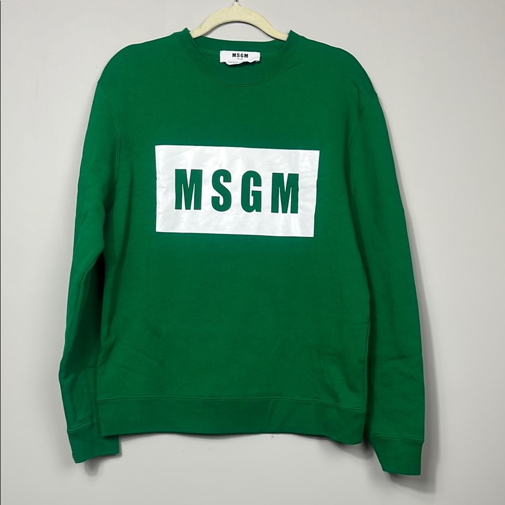MSGM Logo Box Print Green Crewneck Sweatshirt /‎ SZ M